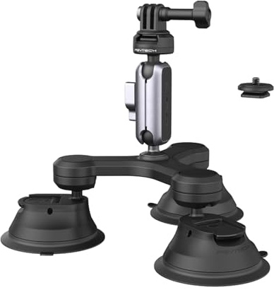 PGYTECH CapLock Triple Suction Cup Car Mount for DJI OSMO 360/Action 6/Pocket 4/3, for Gopro 13/12 with 1/4-20 Standard Thread Adapter, for Insta360 Ace Pro 2/X5 Action Cameras