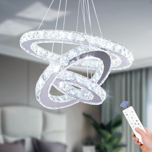 Cainjiazh Lámpara de techo LED Iluminación araña de cristal Lámparas LED regulables Plafón moderno 3 anillos Ajustable de acero inoxidable Lámpara de dormitorio Sala de estar