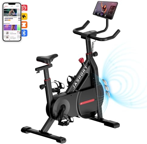 JASPORT C3 Ergometer Heimtrainer Fahrrad, Leises Indoor Fitnessbike mit Magnetischem Widerstand, LED Display, Kardio Training, Belastbar bis 120 kg App mit Video-on-Demand-Trainingskursen