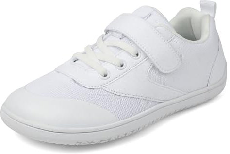 TIAROOTT Unisex Kinder Barfußschuhe Breite Junge Mädchen Minimalistische mit Klettverschluss Laufschuhe für Fitness Traillauf Freizeit Atmungsaktiv Leicht rutschfest Sneaker Komfortable,Weiß,Gr.34