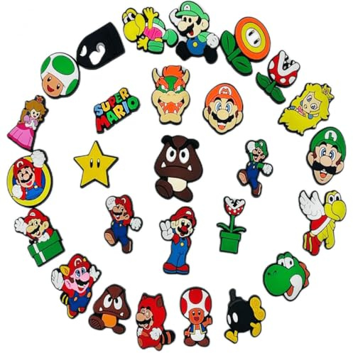 Fancico Adornos para zapatos Mario, 27 piezas, diferentes decoraciones para adolescentes y adultos, accesorios para zuecos, recuerdo de fiesta