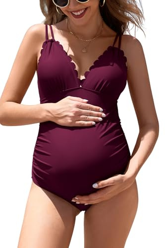 SHEKINI Femmes Saint - Jacques Bord V - Neck maternité Maillot de Bain Une pièce Bow Post Grossesse Maillot de Bain (La Couleur Violette, S)