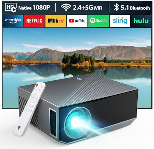 CoolEeve 2024 Neuer Beamer 20000 Lumen Full HD 1080P Unterstützt, 4k Support 5G WiFi LED Heimkino Portable Projektor, Kompatibel mit iOS/Android/Laptop/PC/TV-Stick Schwarz