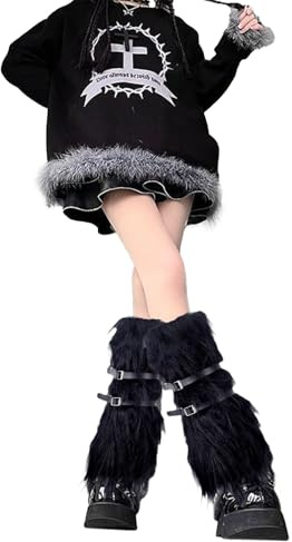 GADITIEK Guetre fourrure femme, jambiere femme leg warmers, jambiere femme jambières douces en fourrure synthétique, pour les journées (noir, Taille unique)