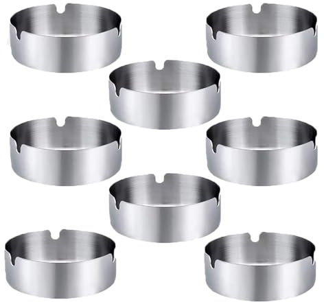 Posacenere in acciaio inox, moderno posacenere portatile da tavolo, rotondo, impilabile, utilizzato in ristoranti, bar, all'aperto, camere da letto, 8 pezzi