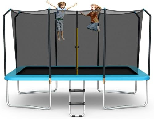 Trampolín rectangular con recinto de seguridad y escalera, mini trampolín plegable de 8 x 12 pies, capacidad de peso de 150 kg, kit de trampolín para interiores y exteriores