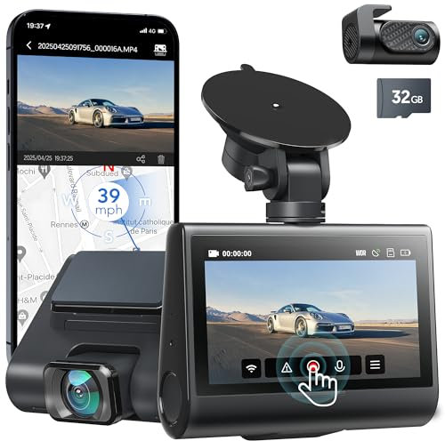 iZeeker 4K Dash Cam Front and Rear, WiFi Car Camera with 32GB SD Card, 3” IPS Display, GPS, 24H Parking Mode, Night Vision, WDR, 170°Wide Angle, G-Sensor, App Control, Loop Recording