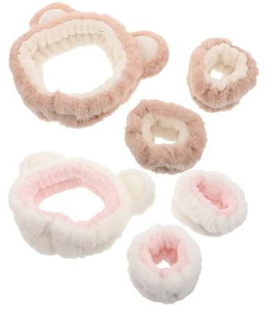 SHERCHPRY 1ensemble Bandeau Et Bracelet Peluche Ours Mignon Réglable Étanche Accessoires Doux Pour Soins Peau Et Maquillage Pour Filles Et Femmes Lors Des Soins Spa Et Bain