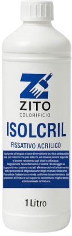 DI.M.EL. S.R.L. Fissativo all'acqua per interni ed esterni Acrilico TRASPARENTE - Made in Italy - (1 Litro)