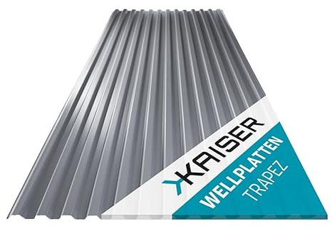 KAISER plastic® Wellplatten Grau | Wellplatten Dach, Welldach Kunststoff | Dachplatten wetterfest | Überdachung | Trapez 76/18 – 90 x 200 cm | 5 Stk.