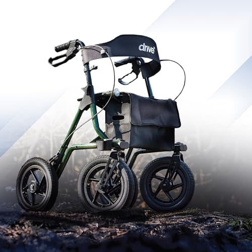 Torro All Terrain Outdoor Rollator, Large Pneumatic Tyres Off Road Walker, Wheeled Walking Frame with seat Brakes and backrest