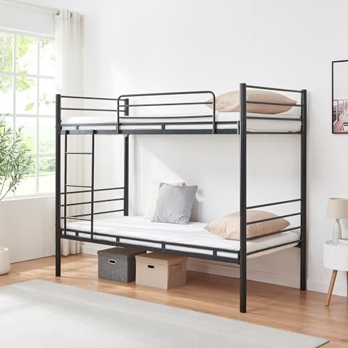 [en.casa] Letto a Castello a 2 Posti 90 x 200 cm con Barriera Sponda Anticaduta e Scaletta Struttura in Acciaio per Cameretta Camera degli Ospiti Casa Vacanza - Nero