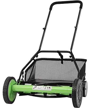 Cortacésped manual, cortacésped de husillo con saco de recoger, cortadora manual, cortadora de husillo, altura regulable, 3,4 – 6,4 cm, cortacésped para hasta 500 m²