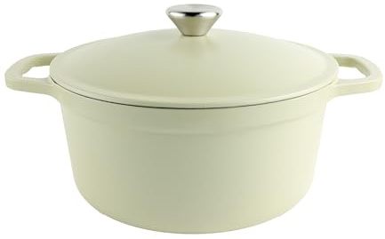 Commichef Lightweight Cast Iron Casserole 26cm, 4.5L, Green – Dutch Oven Pot With Lid For Cooking & Bread Baking, Enamelled Skillet Pan, Induction Hob Compatible Stewpot