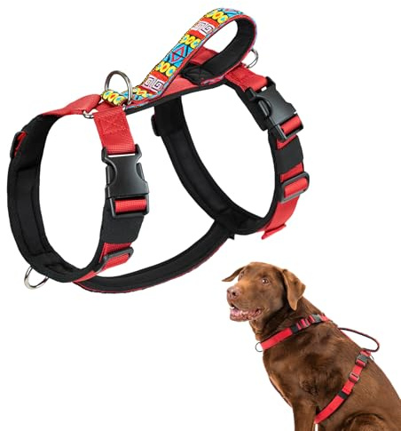 Arblina Imbracatura per Cani, Imbracatura Anti-Tiraggio e Anti-Fuga per Cani Piccoli/Medio/Grandi, Imbracatura a Inserimento Frontale con Clip e Maniglia Morbida, Rosso S