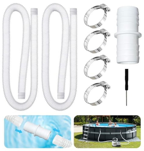 RNPKZ Tubo per Filtro per Piscina, 2 Pezzi 32mm tubi per piscina, con 4 clip di sicurezza, Tubo di ricambio per pompa per filtro fuori terra
