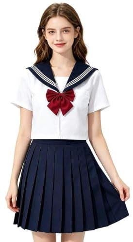 Ihdjasg japansk matrosuniform – traditionell veckad kjol – sjöros cosplay som skoluniform – för tonåringar, barn och elever för födelsedag och