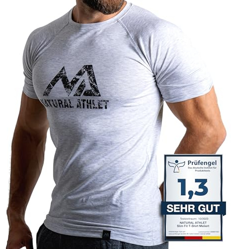 NATURAL ATHLET T-Shirt Fitness Slim-Fit pour Homme - T-Shirt De Sport Long À Séchage Rapide - Bodybuilding, Musculation Et Sport