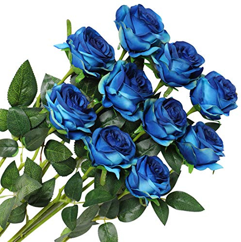 Veryhome 10 Pezzi Fiori Artificiali Rose di Seta Falso Bouquet da Sposa da Sposa per la casa Giardino Partito Decorazioni Floreali (Blu, Rose in Fiore)