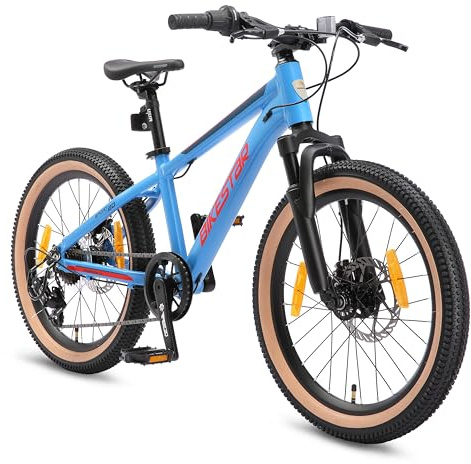 BIKESTAR VTT Vélo Tout Terrain 20 pour Enfants de 6-9 Ans | Bicyclette Cadre 11.5 Pouces 7 Vitesses Shimano, Hardtail, Freins Disque | Bleu