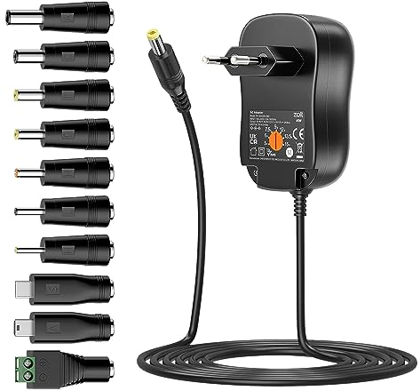 Zolt 45W Adaptateur Secteur Universel AC DC 5V 6V 7.5V 9V 12V 13.5V 15V 3A Alimentation Adaptateur Multi-Tension avec Port USB 5V 2A et 10 Fiches CC, 3A Max.