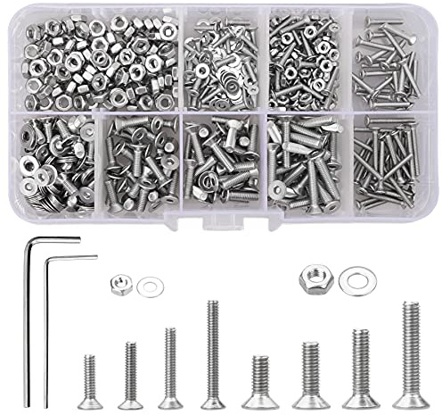 YSDMY Senkkopfschrauben mit Innensechskant 602 Stück Flach Knopf Schraube Set Edelstahl M2 M3 Sechskopf-Knopf Schrauben Muttern mit Unterlegscheiben + Schraubenschlüssel + Aufbewahrungsbox