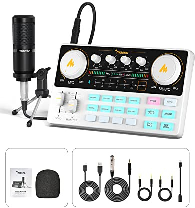MAONO Podcast Equipment Bundle Audio mixer All-in-One Podcast Production Studio with 3.5mm Microphone for Live Streaming, Podcast Recording, PC, Smartphone, DJ MaonoCaster Lite (AU-AM200-S1)