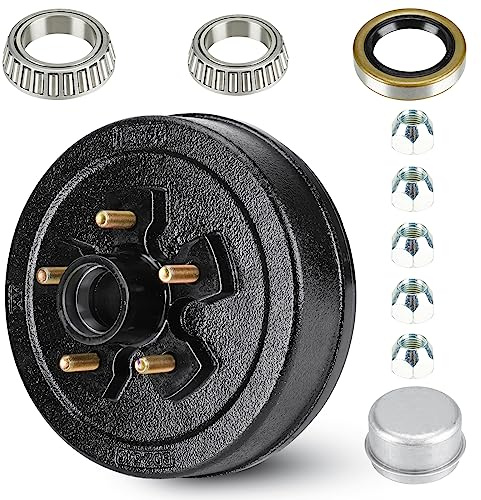 Trailer Brake Drum Kit, 5-Hole, 4.5 Bolt Circle Brake Drum for 3500 lb Axles, Replacement Brake Hub Drum Assembly for Rvs, Trailer and Semi Truck