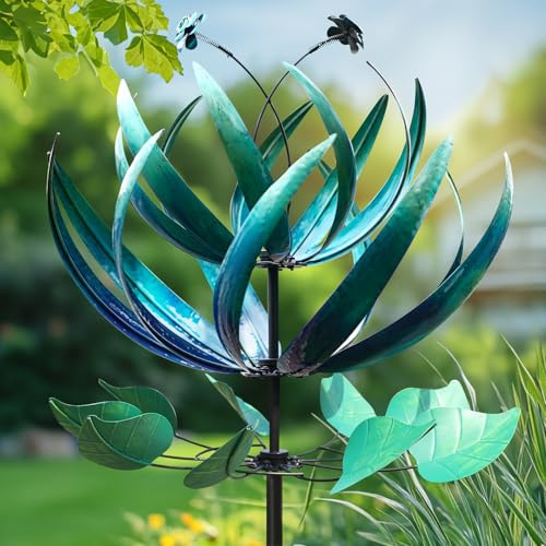 LimeHill Windmarkierer für Hof und Garten, großer Windmarker, Metall, für die Dekoration im Freien (blauer Lotus, 61 x 213 cm)