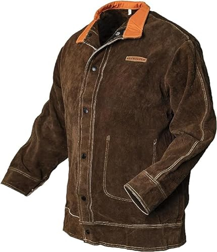 YESWELDER Veste de soudage en cuir Vestes de soudeur robustes pour hommes et femmes Manteau de soudage résistant à la chaleur et à la flamme