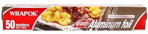 WRAPOK 1 x catering köksfolie i aluminium för bakplåt för grillning, matlagning, grillning, rostning – 30 cm x 50 m