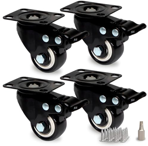 SAMA-Tech Möbelrollen 4er Set 40mm - kleine Lenkrollen bis 60 Kg pro Rad Schwerlastrollen mit Bremse - Spurlos & Leise Transportrollen für Palettenmöbel