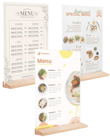 MUXHEL 3er-Set A4 Tischaufsteller, 21 x 29,7cm A4 Preisschilder Aufsteller, Tischaufsteller A4 mit Holz Sockelboden, L Form Tischständer, Acryl Werbeaufsteller Ständer, Acryl Menükartenhalter