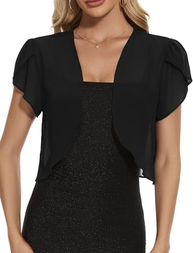 HANERDUN Donna Bolero Giacca Corta Primavera Estate Gilet Donna Bolero Manica Petalo Chiffon Cardigan Leggero per Abiti da Sposa Senza Spalline
