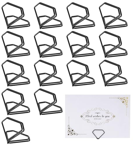 QUARKZMAN 16 Piezas de Mini Portatarjetas, Portafotos de Diamante para Mesas Fotos Señales de Comida Notas de Memoria Bodas Restaurantes Cumpleaños Fiesta, (0.9x1.1, Negro)