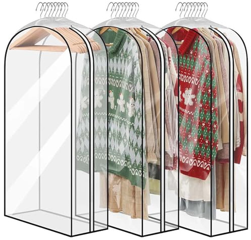 3 x Transparent Clothes Bag with 10 Inch Dowels 60 x 102 cm Dust Proof Protective Case for Clothes with Zip Case for Women Men Suits Suits Coats Jackets