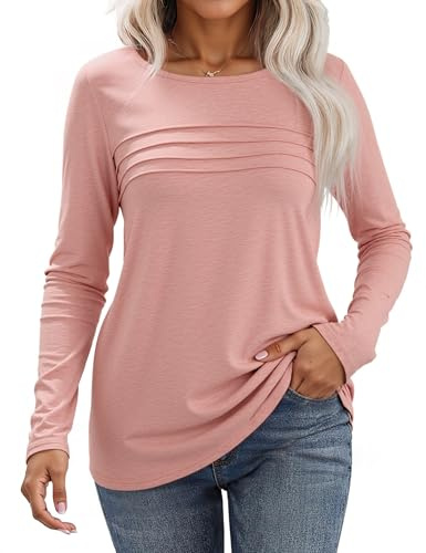 Gyabnw Magliette Maniche Lunghe Donna Tshirt Design Plissettato T-Shirt Maglie Girocollo Donna Moda Bluse Camicia Top Casual