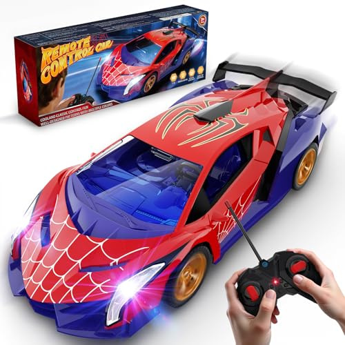 Ferngesteuertes Auto mit Spider-Augenlichtern & Spinnennetz-Design, RC Auto Drift Car 1:18 Spielzeug ab 3 4 5 6 7 8 9 10 Jahre Junge Geschenk Junge Mädchen 3-12 Jahre Kinder Spiele geburtstagsgeschenk