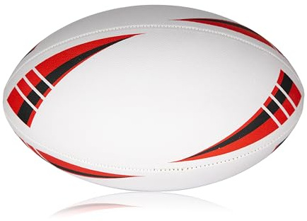 Rugby Ball Size 5, PU Leather, Multiple Colours, 24.5 cm (White & Red)