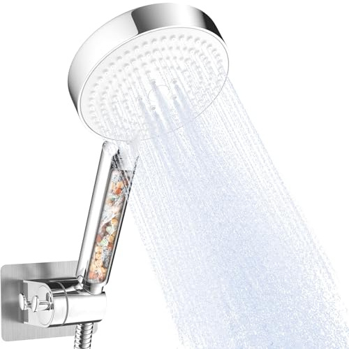 OFFO Set Completo Doccia con Filtro, Soffione + Flessibile + Supporto Parete,Bianco Coprifaccia 6 Modalità Getto Alta Pressione ​Bianco Coprifaccia, Cromo