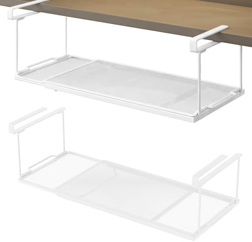 Foonary Cesta colgante para debajo de la estantería, cesta colgante de metal ajustable, organizador para cocina, despensa, zapatero, armarios (38 – 70 cm)