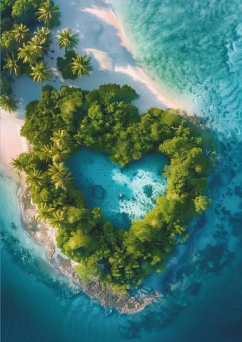 Notizbuch A4 liniert Herzinsel – 100 Seiten Schreibheft mit traumhafter Insel im Herz-Format – Journal, Tagebuch und Notenbuch für Urlaub, Schule und Alltag