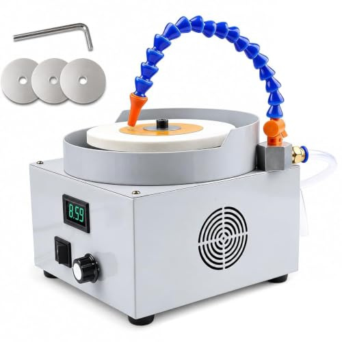 Levigatrice elettrica da banco ad umido con 3 dischi diamantati, smerigliatrice a umido e a secco 0-2000 giri/min, velocità regolabile e flusso d'acqua, mola per coltelli in metallo Vetro giada