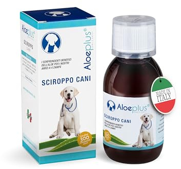 ALOEPLUS Cani Sciroppo 250ml - Alimento Complementare Energetico, Disintossicante a base di Aloe Arborescens BIO, Rafforza le Naturali Difese, Ideale come ricostituente Cani Anziani e Cuccioli