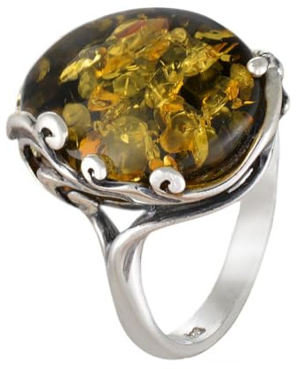 Bague en argent sterling et ambre vert baltique Dana - taille 7,5