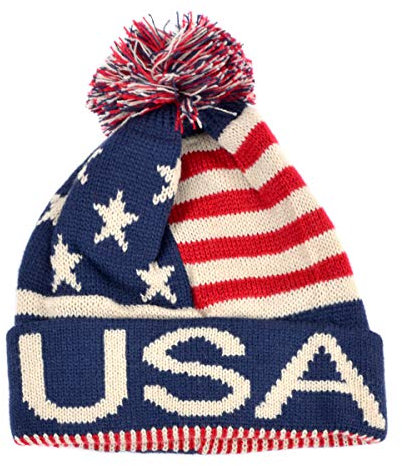 Selini Wintermütze Strickmütze Beanie mit Bommel USA Flagge Warm Fun für kalte Tage Small-Medium
