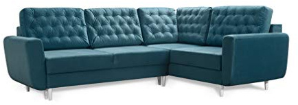 Robin Linda Divano angolare con funzione di letto con cassetto per Biancheria stile elegante angolo a destra azzurro195 x 250 x 95