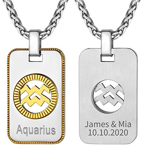 ChainsHouse Médaillon Astrologie Collier Personnalisé Prénom, Pendentif Plaque Signe Horoscope, Femmes Bijoux 12 Constellation