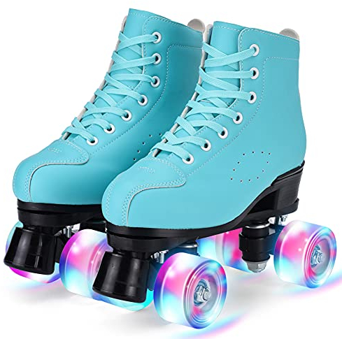 Rollschuhe für Damen und Herren Klassische Leder High Top Zweireihige Skates für Kinder,Jugendliche und Erwachsene Classic Roller,Rollschuhe für Kinder,Quad Skating Outdoor für Mädchen und Jungen(37)