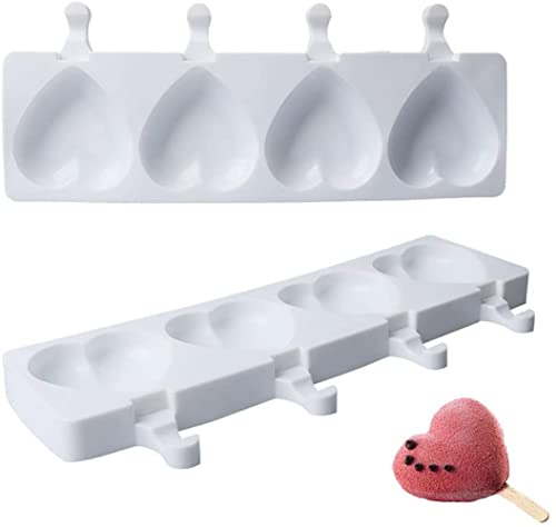 LATRAT Cavity - 4 stampi per gelato a forma di cuore, in silicone, per dolci, per alimenti
